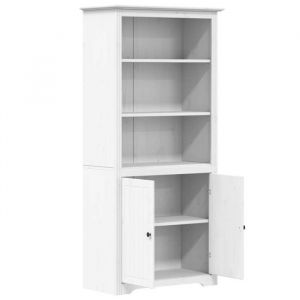 Biblioth&egrave;que en bois de pin - WIENS - 82x40x173 cm - Blanc - Bois de pin massif - 3 &eacute;tag&egrave;res ouvertes