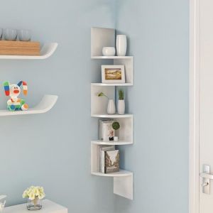 Etag&egrave;re dangle contemporaine blanche en MDF - Meuble de rangement mural ZigZag 20x20x120cm