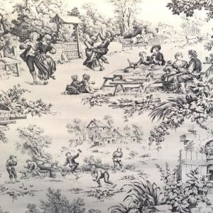Tissu au m&egrave;tre Toile de jouy Festin Noir coton Bachette largeur 1m40