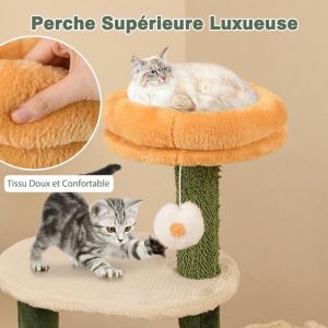 GIANTEX Arbre &agrave; Chat Moderne en Forme de Fleur  avec Perchoir Sup&eacute;rieur Rembourr&eacute; Planche en Sisal Balle de Jeu Vert et Beige