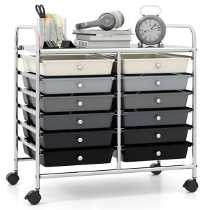 GIANTEX-Chariot de Rangement avec 12 Tiroirs Aamovibles-64x38x62cm-Tour de Rangement &agrave; Roulettes-pour Salon Chambre-Gris