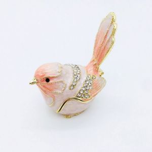 Bo&icirc;te &agrave; bijoux -petit oiseau - M&eacute;tal &eacute;maill&eacute; - Design vintage - Orn&eacute;e de pierres