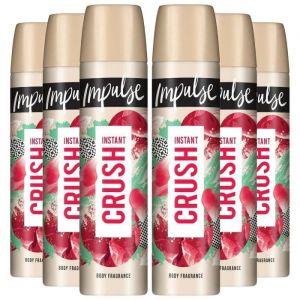 Déodorant corporel en spray Impulse Instant Crush avec mélange de parfums naturels 75ml lot de 6 - IMPULSE