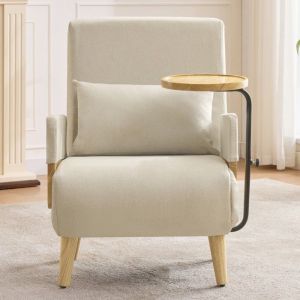 3-en-1 Convertible Fauteuil Lit -chaise pliante rembourr&eacute;e -avec tablette en bois- 62*67*88cm - Id&eacute;al Salon Chambre Bureau-Beige