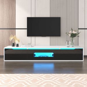 Meuble TV  ANNEFLY meuble TV laqué haute brillance assorti en noir et blanc avec éclairage LED changeant de couleur