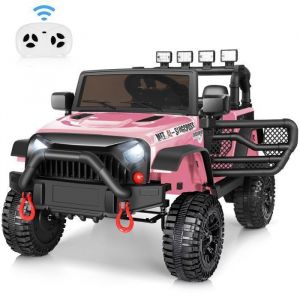 Voiture électrique enfant 12V à 3 vitesses 2 MoteurTélécommande 2.4G/Klaxon/Lumière Avant-Bluetooth/AUX/MP3/USB 3 à 8 ansRose