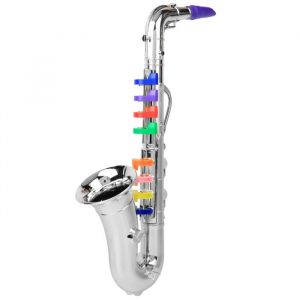 Jouet de saxophone en plastique pour enfants Mini saxophone Sax pour enfants Instrument de musique Jouet CadeauArgent