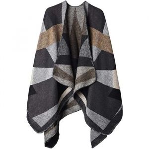 XJYDNCG Poncho Châle Rétro Ouvert Femme - Plaid Imprimé Tricot Pull Manteau Gilet Large Long Pancho - Kaki