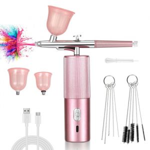 Kit Aérographe Compresseur Kit Aérographe Portable Sans Fil Kit Aérographe Manuel Rechargeable pour Maquillage Modelisme Peinture