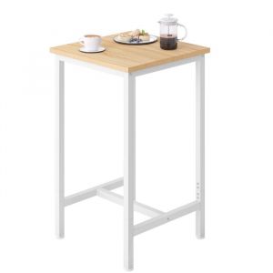 Table Bar WOLTU - Table Haute Cuisine - Mange Debout Carr&eacute; - Industriel - Ch&ecirc;ne Clair+Blanc