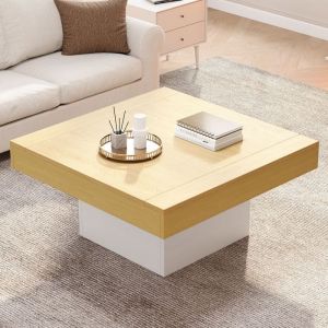 Table basse cr&eacute;ative 70x70x40cm carr&eacute;e avec LED design moderne adapt&eacute;e au salon - couleur bois originale