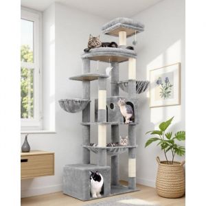 Arbre &agrave; chat XXL - HOLISANE - 193 cm - 2 grandes niches - Hamac 50x40 cm - Pour 3-5 grands chats