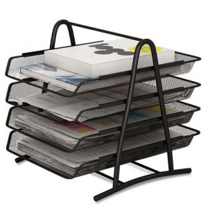 Corbeille à Courrier Organiseur de Bureau 4 Etages en Maille Métallique Tiroirs/Bac à Documents A4 Système de Tiroir-Noir
