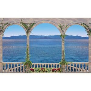 Papier Peint Photo INTISSÉ-(1030V3T)- VUE TERRASSE-416x254cm-4 lés-Mural Poster Géant XXL-Mer Beach Mer Océan Nature Jungle Forêt