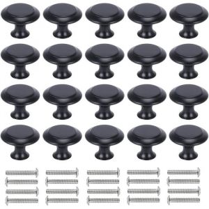 Lot de 20 Bouton de Meuble boutons de porte Boutons de Tiroir Noir Tiroir de Poign&eacute;e 30mm avec 20 vis Boutons de Placard pour