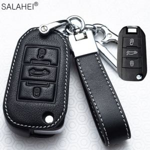 Housse de clé de voiture en cuir pour Peugeot pour modèles 107 206 207 208 306 307 301 308S 407 2008 3008 [85649C6]