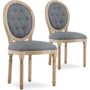 Lot de 2 chaises m&eacute;daillon capitonn&eacute;es Louis XVI tissu Gris