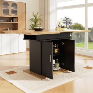 Table de salle à manger télescopiqueTable de cuisine avec 2 PortesArmoire de rangement140×70x76cmNaturel+Noir