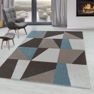 Tapis de salon mod&egrave;le trap&eacute;ziste triangle zipcode - SIMPEX - Bleu - 80 x 250 cm - Tapis &agrave; poil ras