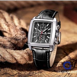 Nouveau Megir Magnifique Marque Montre Rectangle Auto Date Chronographe Cuir Homme Quartz Montres Bracelet Sport Quartz ArméE Horlog