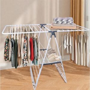 S&eacute;choir &agrave; Linge Pliable-MENGDA-Pliable ailes lat&eacute;rales-Grande Surface dEtendage-147&times;60&times;98.5cm-Int&eacute;rieur et Ext&eacute;rieur-Blanc