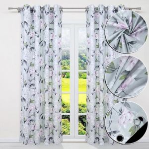 Hongya 1pcs rideaux occultant opaques de fen&ecirc;tre motif floral avec &OElig;illets &agrave; volants de maison de campagne salon -L135&nbsp;x&nbsp;H225 cm