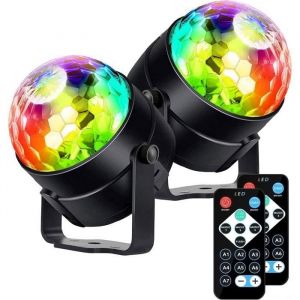 Lampe de Scène2 piècesJeux de lumière Soirée Boule à Facette à Télécommande LED Disco Eclairage DJ spot Soirée