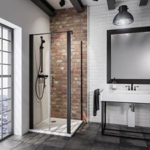 Schulte porte de douche + paroi 90x90x192 cm portes battantes+  paroi latérale fixe anticalcaire verre 5 mm transparent noir