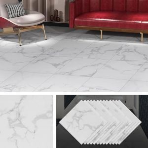 32 lles Carrelage Adhesif Sol 30x30 Carrara Marbre Revetement Lino Salle de Bain lle Marbr&eacute; Blanc 30x30cm 32 30X30CM 32  SOLS PVC