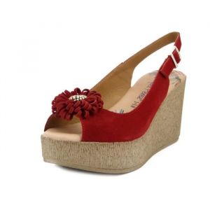 RAQUEL PEREZ sandale chaussure femme daim rouge talon compensé 8 cm
