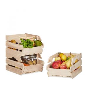 Relaxdays Cagette en bois empilable boîte rangement nature lot de 3 caisses HxlxP: 20 x 275 x 38 cm nature