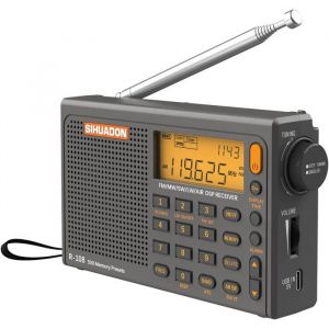 Radio Portable R108 FM AM MW SW Multibande Poste avec Affichage du Temps de Parole Fort R&eacute;Tro-&eacute;Clairage Num&eacute;Rique Alarme