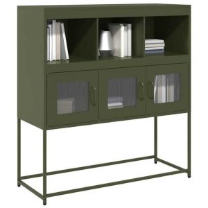 UNIQUE Buffet Salle &agrave; Manger LMT - Buffet T&eacute;l&eacute;viseur vert olive 1005x39x107 cm acier lamin&eacute; &agrave; froid cozy272543