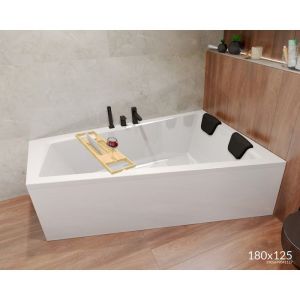 Baignoire Bain dangle 180x125 Droite + planche en bambou Siphon +pieds INTIMA