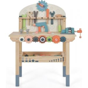GOPLUS Jouet d’Établi pour Enfants en Bois Établi de Bricolage avec 53 Accessoires avec Étagère de Rangement Enfants de 3 + Ans
