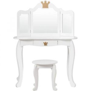 Giantex Coiffeuse pour Enfant avec TabouretMiroir AmovibleTable de Maquillage avec Tiroir pour FilleBlanc