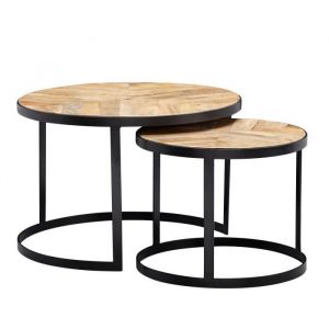 Tables Gigogne Bois Massif Ronde Table dappoint Lot de 2 Table Basse - FINEBUY - Style Industrielle