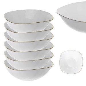 Set de 6 Saladier en Verre Blanc avec Bord Dor&eacute; KADAX 18 cm