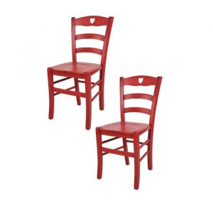 Tommychairs - Set 2 chaises cuisine CUORE, robuste structure en bois de hêtre peindré en aniline couleur rouge et assise en bois