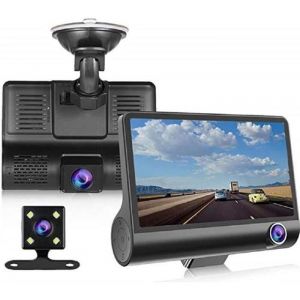 Cam&eacute;ra Embarqu&eacute;e Voiture Grand Angle 170&deg;Dashcam Voiture GPS Full HD 1080PTrois lentilles&Eacute;cran 4 Pouces -Dash Cam avec Module GPS