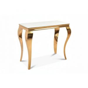 Console BAROQUE Gold plateau en verre 110x50x85 cm - Blanc