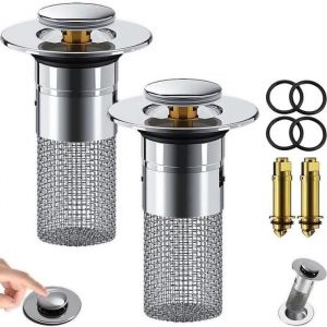 2 Pi&egrave;ces Bonde de Lavabo Universel avec Filtre Amovible 34-40mm Pop Up Bouchon Lavabo pour Lavabo Baignoire Cuisine Bain