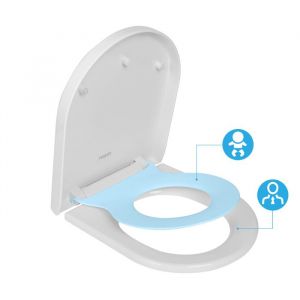 Abattant WC Familial Forme D avec Siège Enfant Bleu Retirable Magnétique Frein de Chute Charnière Réglable pour Adultes et Enfants
