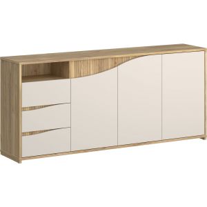 Buffet - POEM - Sable / Ch&ecirc;ne - 3 portes - 3 tiroirs - 2039 x 42 x 91 cm