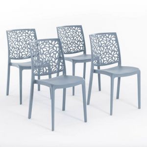 Chaises empilables - Anna - Bleu b&eacute;ton - R&eacute;sine renforc&eacute;e - Usage int&eacute;rieur et ext&eacute;rieur - Lot de 4