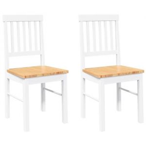 Blanc Lot de 2 Chaises &agrave; manger - design ergonomique - blanc bois massif caoutchouc - cadre en bois Maximum 110 kg @EU5405883