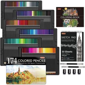 Crayons de Couleur - 174 Couleurs - Bois de Haute Qualité - 4 Taille-Crayons - Professionnel