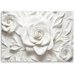 Tableau Décoration Murale 3D Fleur - 90x60 cm - Motif floral - Peinture sur toile - arbre doré à fleurs blanches 3 - Feeby