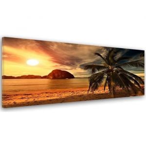 Tableau Décoration Murale Palmier et coucher de soleil 30x90 cm Impression sur Toile Plage Paysage Mer tableaux pour la mur