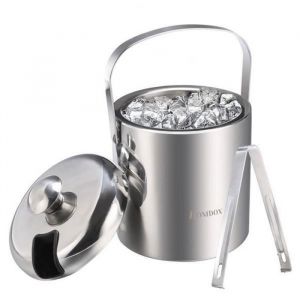 Seau à glaçon Seau à Champagne Double Paroi 1.2L rafraîchisseur de bouteille Seau à glace en acier inoxydable avec Pince&Couvercle